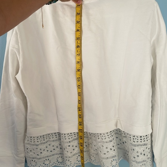 J. Crew White Crew Neck Sweater with Eyelet Detail Hem - Picture 6 of 6